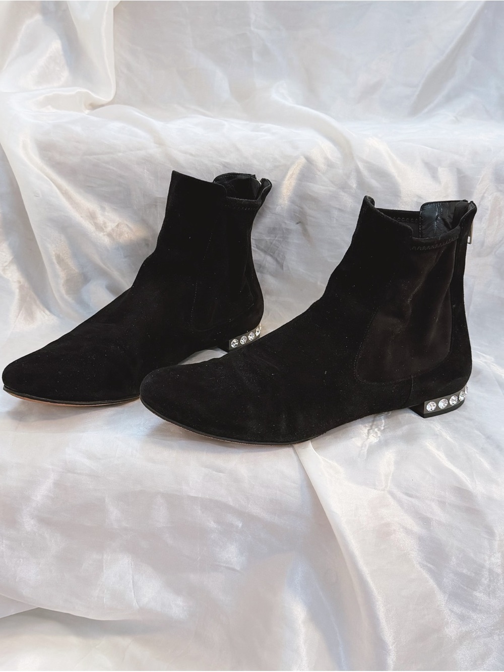 Miu Miu Suede Crystal Embellishments Chelsea Boots